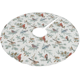 Jupon De Sapin En Polyester Brossé Branches d'oiseaux et de pins d'hiver Motif