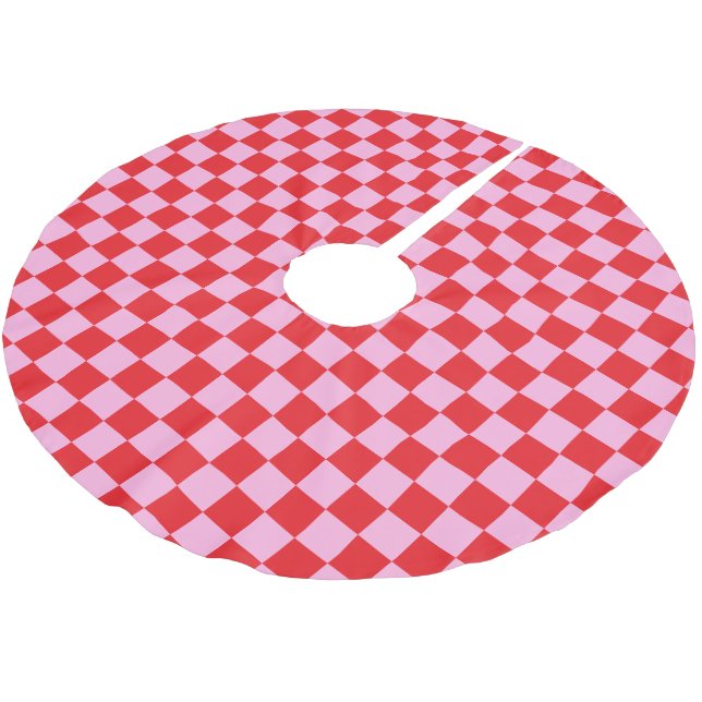 Jupon De Sapin En Polyester Brossé Bright Red and Light Pink Checkered (Angle)