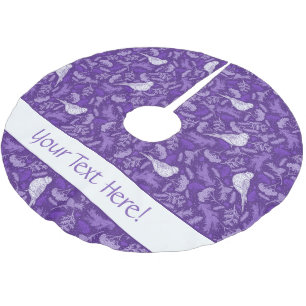 Jupon De Sapin En Polyester Brossé Brillant violet et blanc d'hiver Oiseau floral