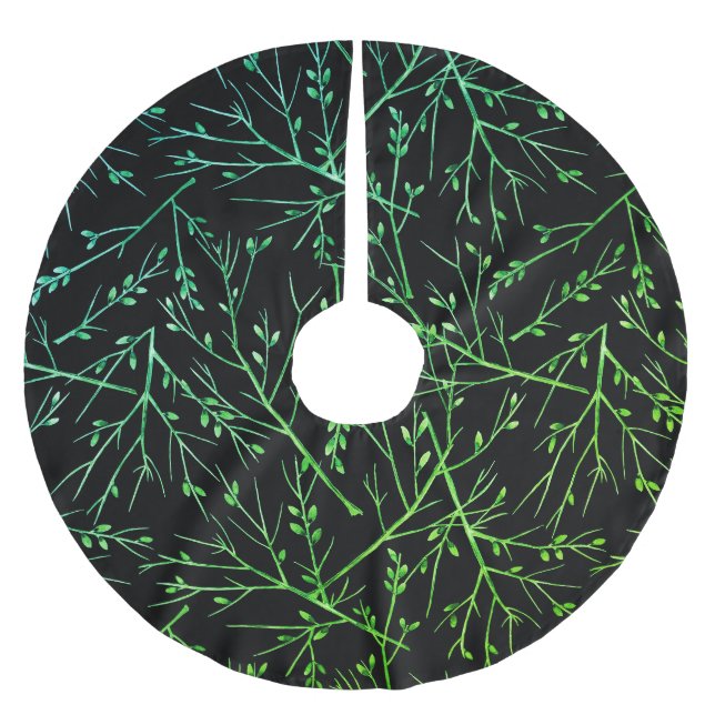 Jupon De Sapin En Polyester Brossé Brindilles vertes sur noir (Devant)