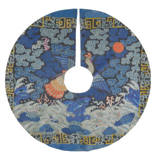 Jupon De Sapin En Polyester Brossé Broderie chinoise bleu d'oiseau Vintage