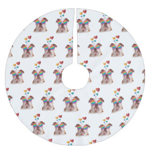 Jupon De Sapin En Polyester Brossé Bulldog anglais avec des coeurs Saint-Valentin