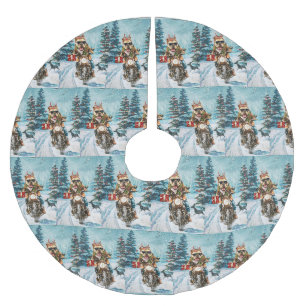 Jupon De Sapin En Polyester Brossé Bulldog au guidon d'une moto à Noël