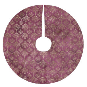 Jupon De Sapin En Polyester Brossé Burgundy Red Gold Damask