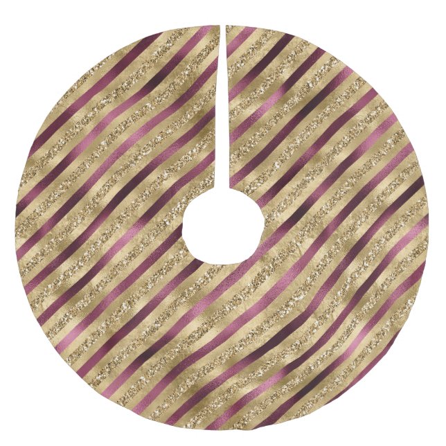 Jupon De Sapin En Polyester Brossé Burgundy Red Gold Parties scintillant Stripes (Devant)
