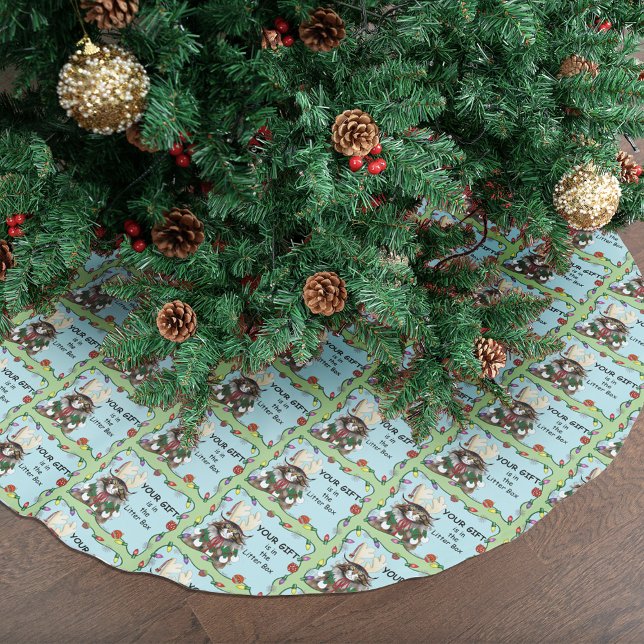 Jupon De Sapin En Polyester Brossé cadeau de Noël Chat Green Funny (Créateur téléchargé)