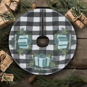 Jupon De Sapin En Polyester Brossé Cadeau de Noël Plaid Buffalo   TURQUOISE