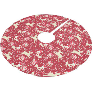 Jupon De Sapin En Polyester Brossé Cadeaux de rennes de Noël et jupe à crème rouge d'