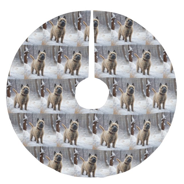 Jupon De Sapin En Polyester Brossé Cairn Terrier Qu'Il Neige Noël (Devant)