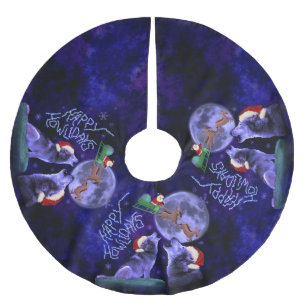Jupon De Sapin En Polyester Brossé Calembour heureux de loup de Howlidays de Noël