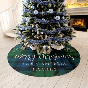 Jupon De Sapin En Polyester Brossé Campbell Tartan Green Blue Snowflakes Russe Plaid