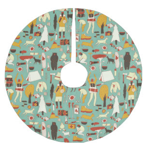 Jupon De Sapin En Polyester Brossé Camping à la main, motif rétro sans soudure.