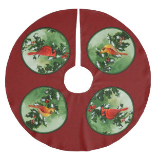Jupon De Sapin En Polyester Brossé Cardinaux mâles et femelles rouges