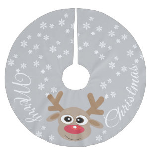 Jupon De Sapin En Polyester Brossé Caricature de rennes Noël Gris Blanc Snowflakes