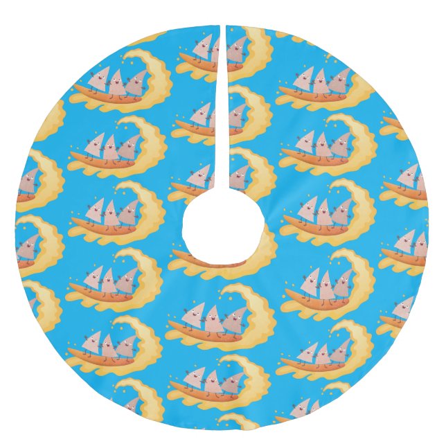 Jupon De Sapin En Polyester Brossé Caricature de surf pour chips de maïs mignonette n (Devant)