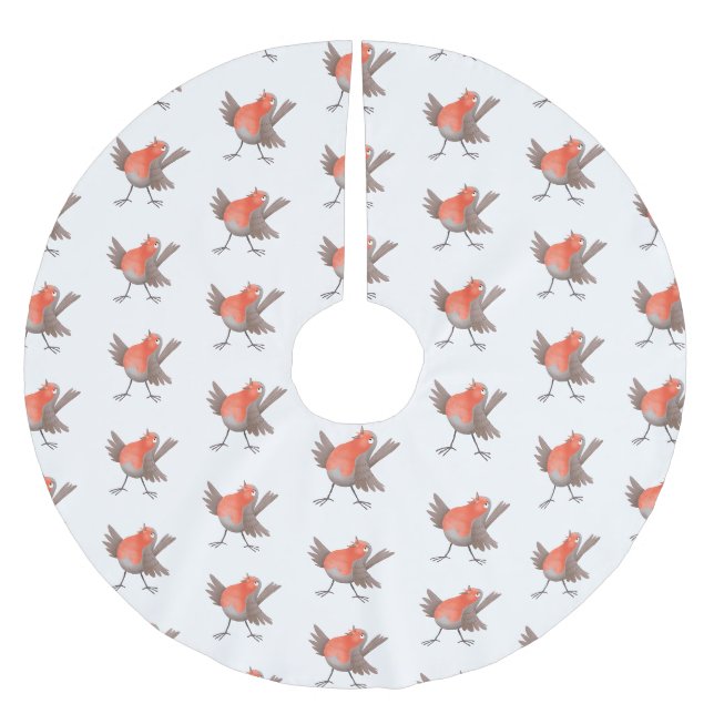 Jupon De Sapin En Polyester Brossé Caricature d'oiseau rouge chantant mignon (Devant)