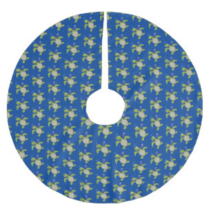 Jupon De Sapin En Polyester Brossé Caricature joyeuse de tortue de mer verte mignonne