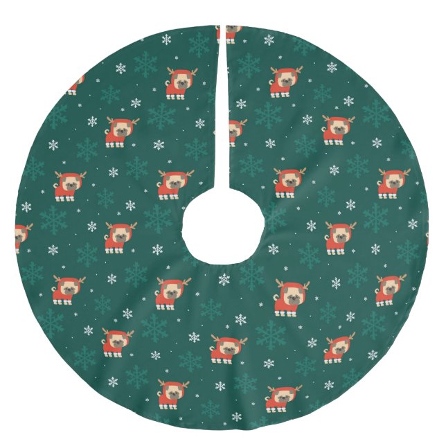 Jupon De Sapin En Polyester Brossé Carlin Reindeer Motif de Noël (Devant)
