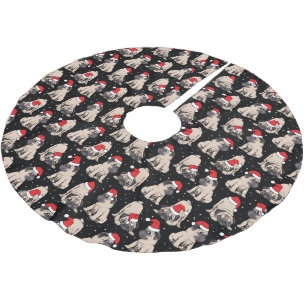 Jupon De Sapin En Polyester Brossé Carlins en Santa Hats Motif de Noël