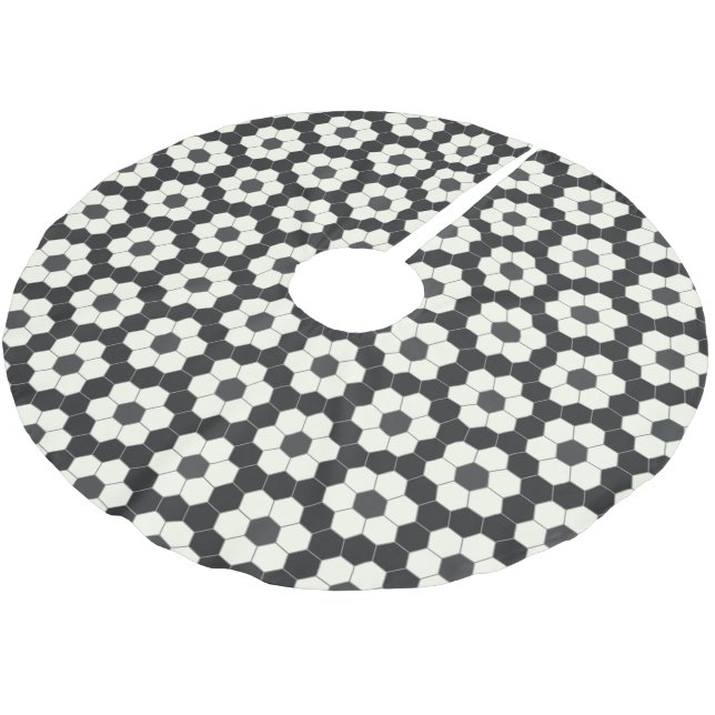 Jupon De Sapin En Polyester Brossé Carreaux hexagones géométriques noirs et blancs ré (Angle)