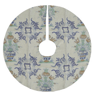 Jupon De Sapin En Polyester Brossé Carrelage Delft Antique Pot de Fleur Céramique