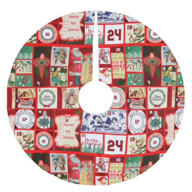Jupon De Sapin En Polyester Brossé Carrés de l'illustration de Noël (Devant)