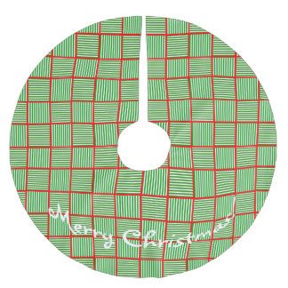 Jupon De Sapin En Polyester Brossé Carrés de Noël Vert n Rouge