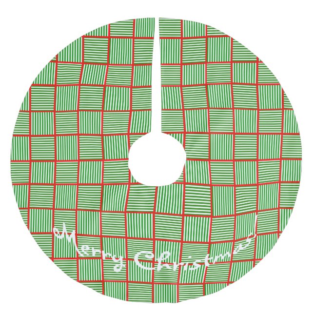 Jupon De Sapin En Polyester Brossé Carrés de Noël Vert n Rouge (Devant)