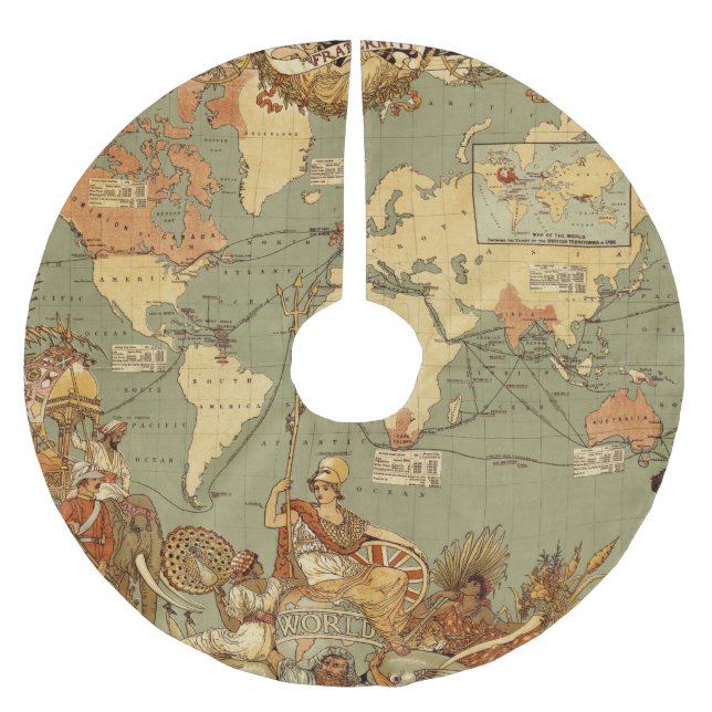 Jupon De Sapin En Polyester Brossé Carte du monde Antique 1886 Illustré (Devant)