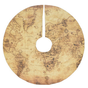 Jupon De Sapin En Polyester Brossé Carte du Vieux-Monde : Parchemin Vintage