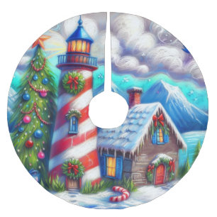 Jupon De Sapin En Polyester Brossé Carte magnétique marine du phare de Noël