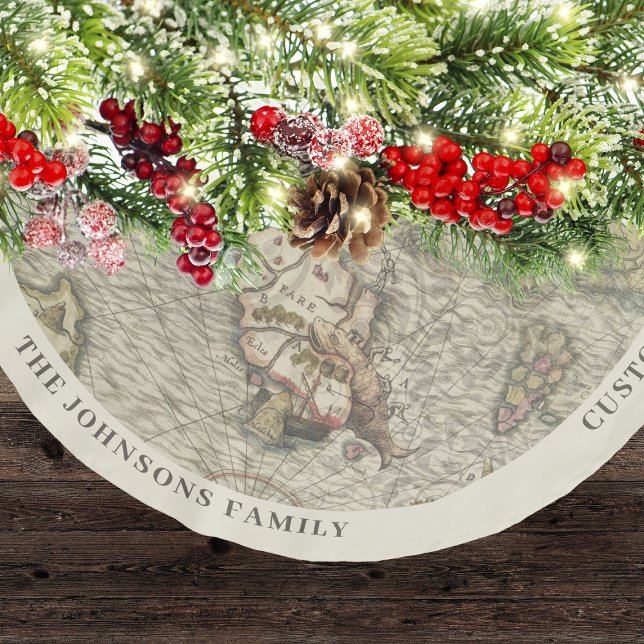 Jupon De Sapin En Polyester Brossé Carte vintage Noël (Vintage Map Family Christmas Brushed Polyester Tree Skirt
)