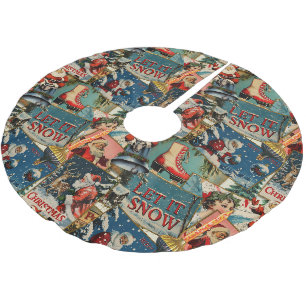 Jupon De Sapin En Polyester Brossé Cartes de Noël Rétro Vintage Collage