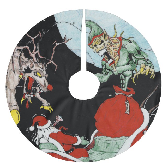 Jupon De Sapin En Polyester Brossé cauchemar de Noël Jupe d'arbre personnalisé (Devant)