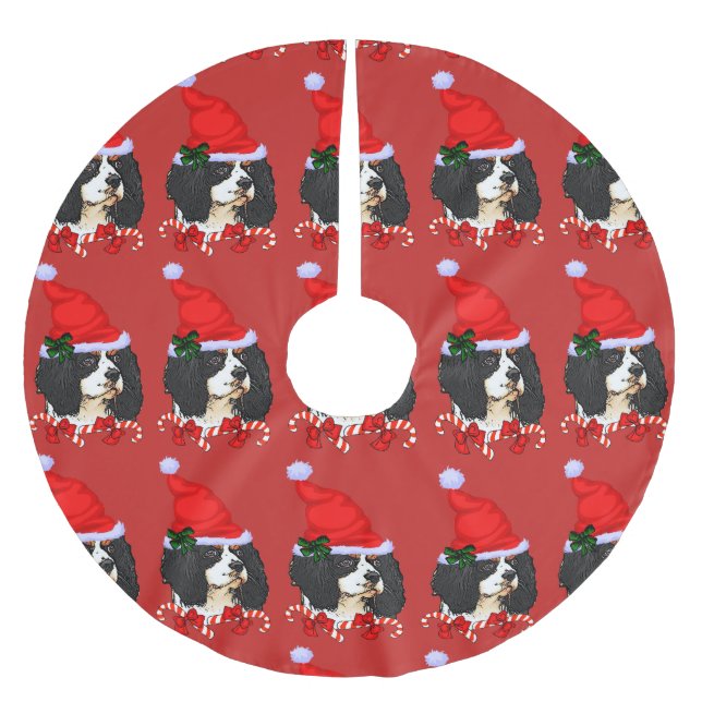 Jupon De Sapin En Polyester Brossé Cavalier King Charles Spaniel Noël Joyeux (Devant)