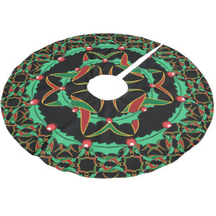 Jupon De Sapin En Polyester Brossé Celtic Christmas Holly Motif Wreath