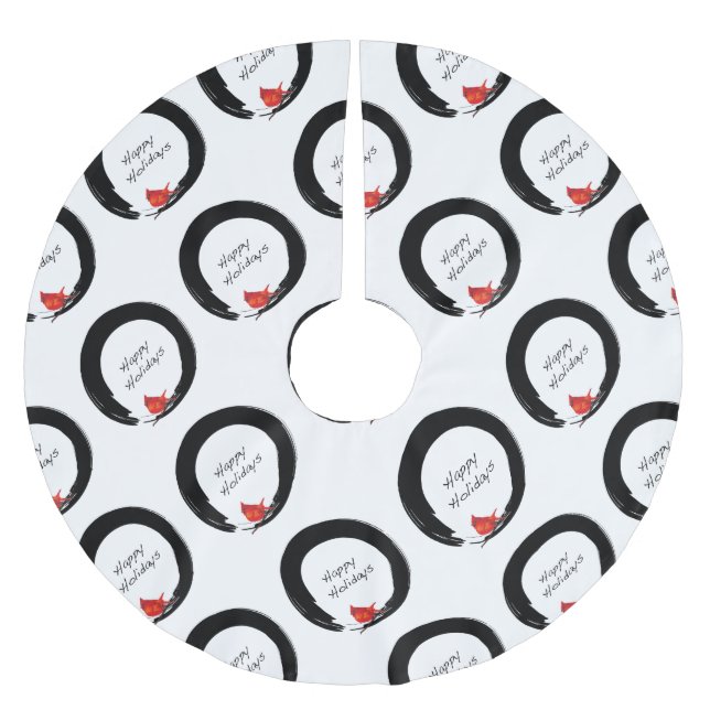 Jupon De Sapin En Polyester Brossé Cercle zen avec Cardinal de Noël (Devant)