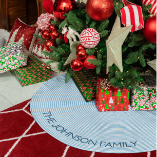 Jupon De Sapin En Polyester Brossé Cercles concentriques fins bleu clair et blanc