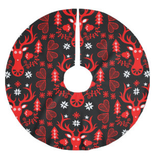Jupon De Sapin En Polyester Brossé Cerf de Noël rouge scandinave
