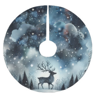 Jupon De Sapin En Polyester Brossé Cerf de Nuit d'Hiver Étoilé