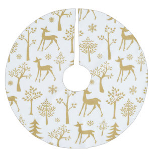 Jupon De Sapin En Polyester Brossé Cerfs Et Arbres D'Or