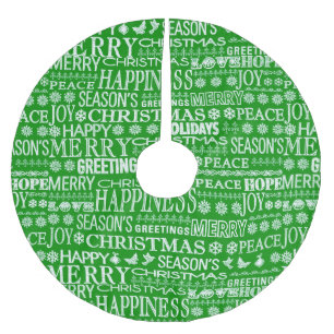 Jupon De Sapin En Polyester Brossé Chalk Noyer Noël Salutation En Vert Et Blanc