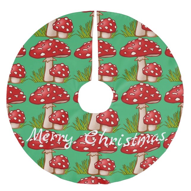 Jupon De Sapin En Polyester Brossé Champignons Amanita Rouge Thunder_Cove (Devant)