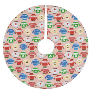 Jupon De Sapin En Polyester Brossé Chandail moche de Noël rose