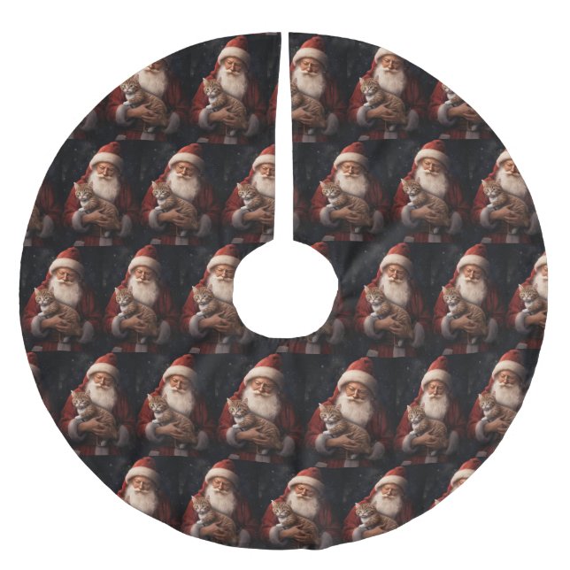 Jupon De Sapin En Polyester Brossé Chat abyssinien avec Noël Festif du Père Noël (Devant)