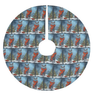 Jupon De Sapin En Polyester Brossé Chat bleu russe à Noël de neige