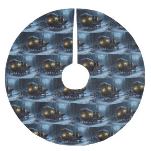 Jupon De Sapin En Polyester Brossé Chat noir Snowy Sleigh Ride Décor de Noël