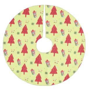 Jupon De Sapin En Polyester Brossé Chat rouge Père Noël Xmas arbre motif transparent