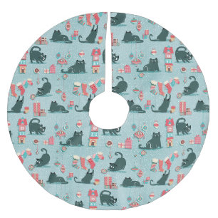 Jupon De Sapin En Polyester Brossé Chats de Noël Vintage