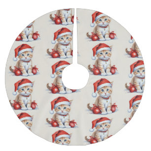 Jupon De Sapin En Polyester Brossé Chats Festifs en costumes de Noël - Vibes de Noël